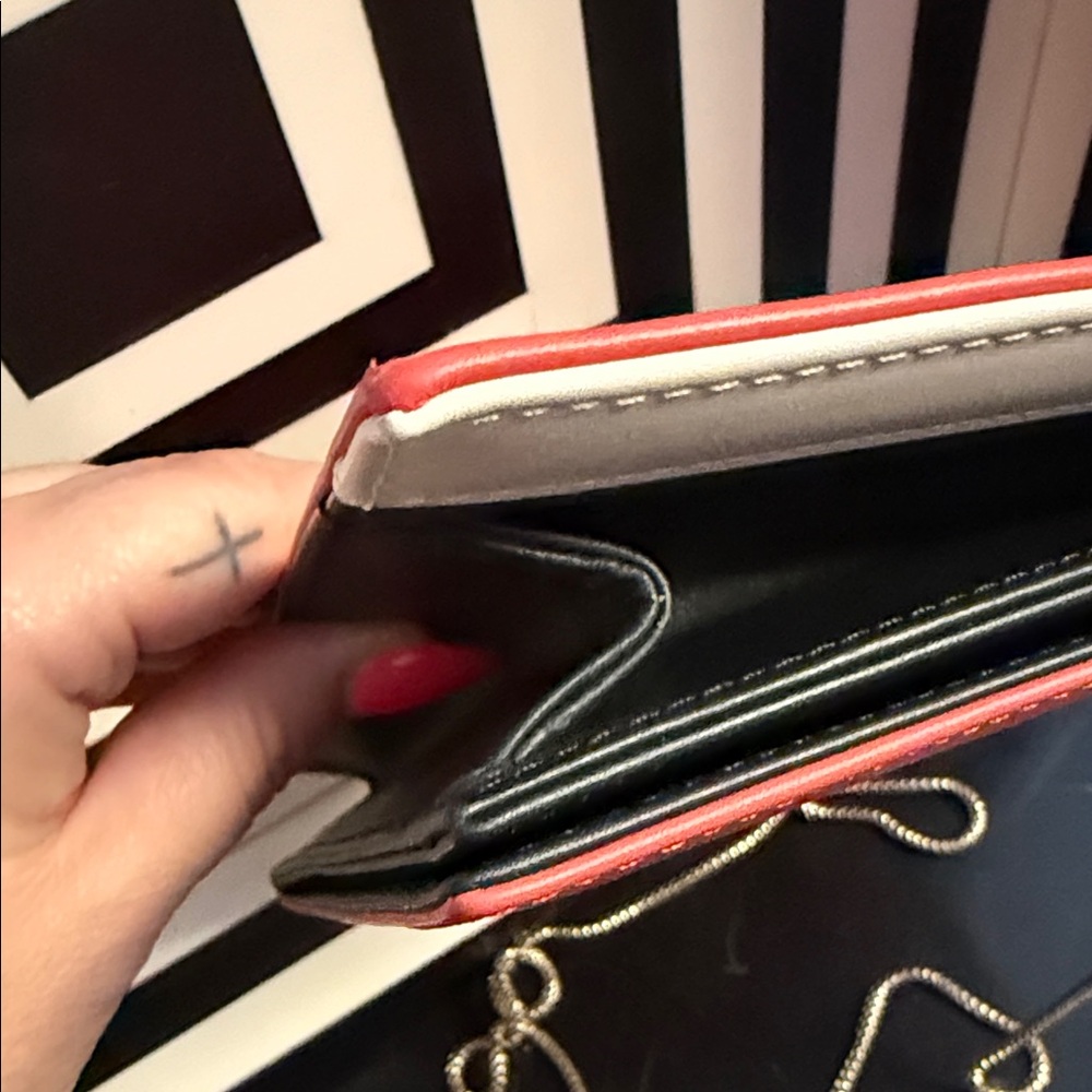 Giorgio Armani Pink-Red Leather Evening Clutch Silver Frame Chain Strap - Picture 5 of 10